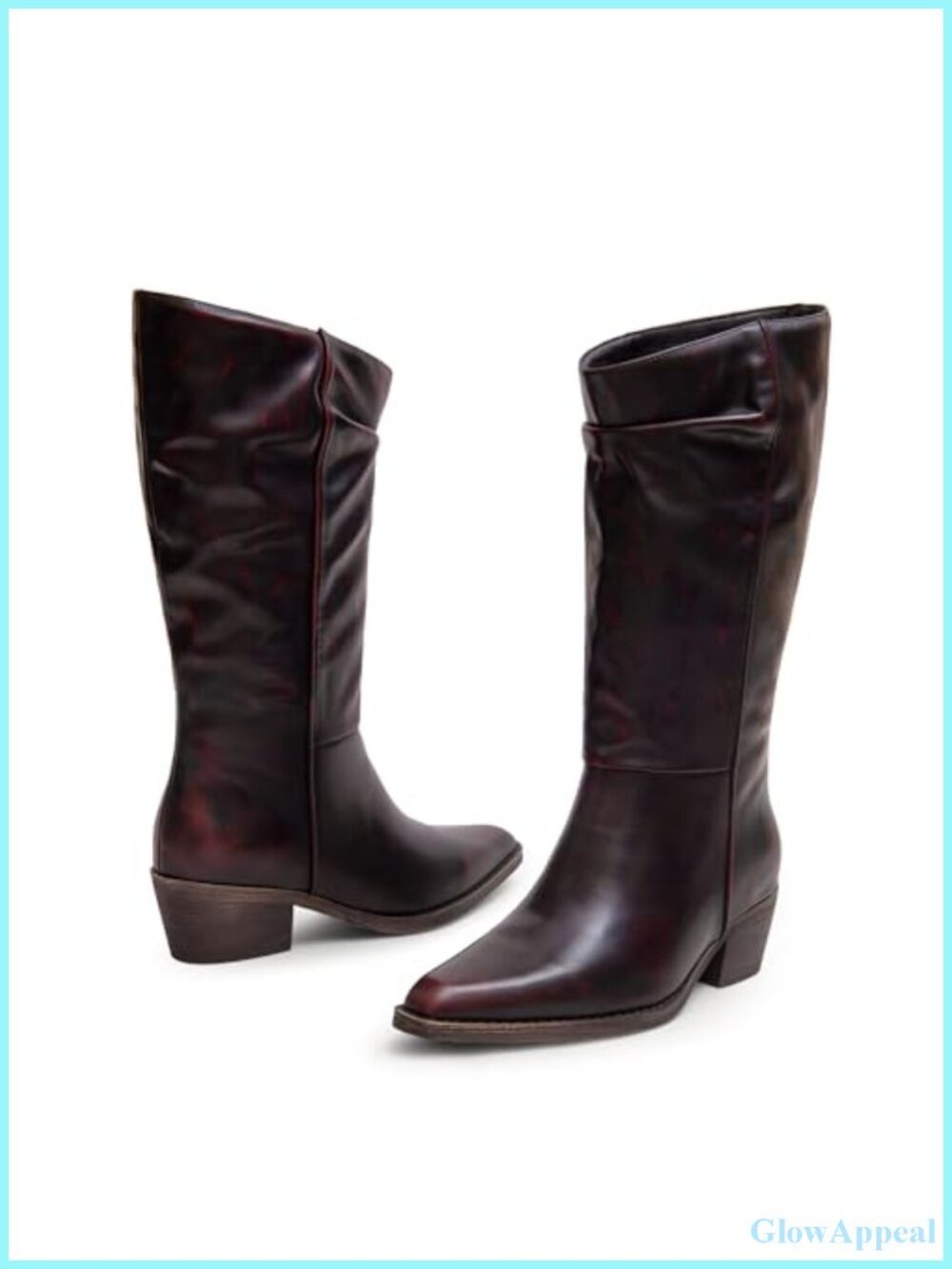 Cowgirl Western Boots Faux Leather Mid Calf Chunky Heel Pointed Toe